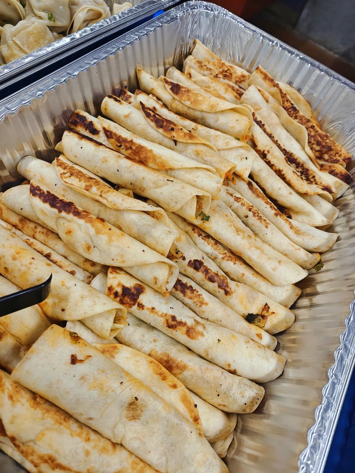 Tray of griddled Himalayan wraps
