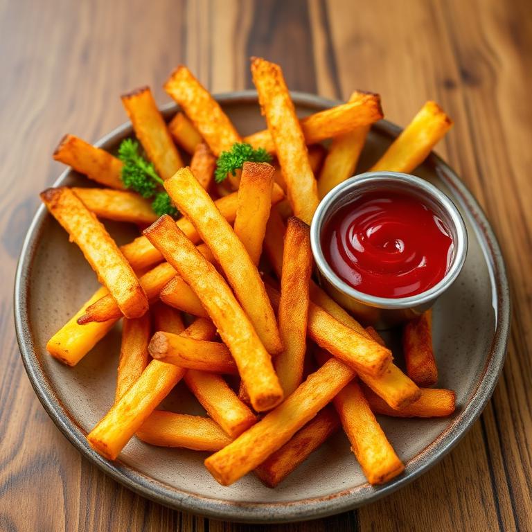 Crispy fries or fried pickles with dipping sauce