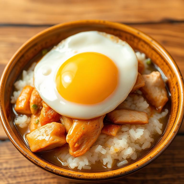 Oyakodon rice bowl with egg and chicken